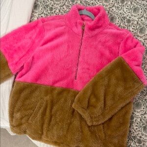 Cozy Pink and Brown Fleece Hoodie